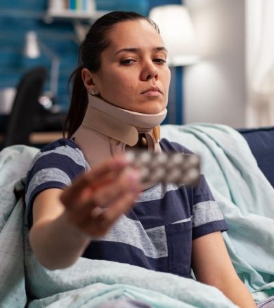 A concussion or whiplash injury